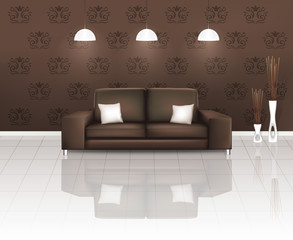 Living Space with Brown Sofa