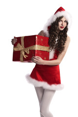 santa claus girl with gift box