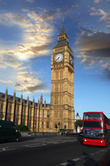 Big Ben with city bus in London, UK