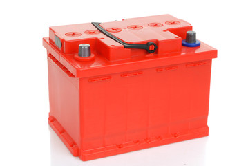 red car battery isolated on white