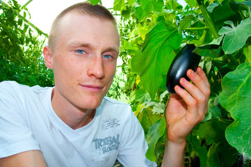Man and eggplant