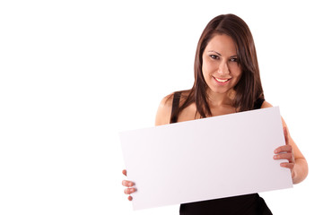 Young woman with white cardboard