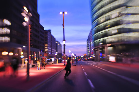 City night with cars motion blurred light in busy street