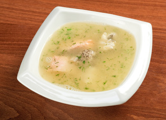 Vegetable soup with salmon