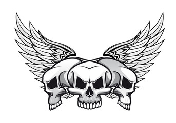 Three skulls with wings