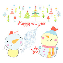 Christmas card with snowmen