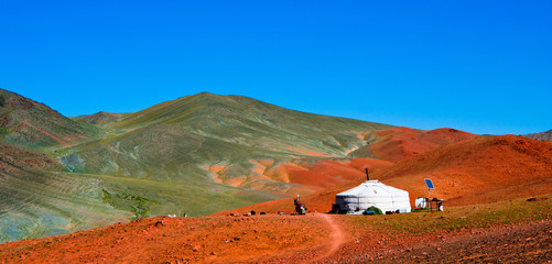 Mongolian yurt in the mountains