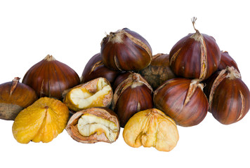 Roasted chestnuts isolated on white