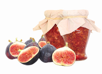 Fig fruits and fig jam isolated
