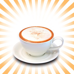 coffee cup with ray of light background.