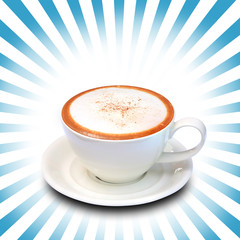 coffee cup with ray of light background.