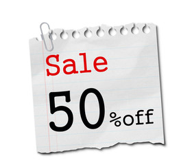 sale 50% off sign on white paper isolated. - 36818730