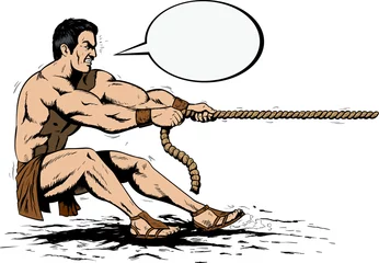Door stickers Comics Hercules pulling a rope