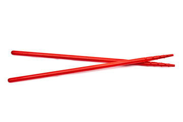 Red chopsticks isolated on white background