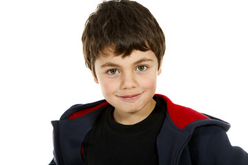 portrait of little boy on white background