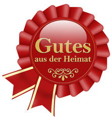gutes aus der heimat label button mit schleife rot