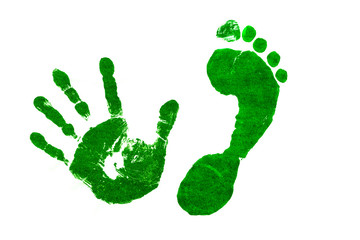 Grüner Hand- und Fußabdruck