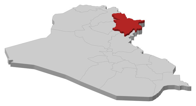 Map of Iraq, Sulaymaniyah highlighted