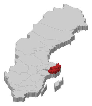 Map of Sweden, Stockholm County highlighted