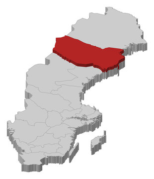 Map of Sweden, Västerbotten County highlighted