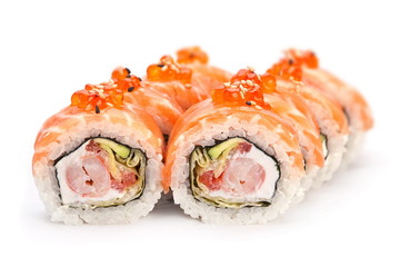 Roll with red fish and caviar
