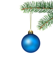 blue christmas ball with fir branch