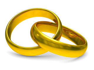 Two gold wedding rings. Isolated 3D  image