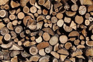 firewood arranged by the country cottage