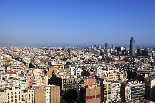 Aerial view of  Barcelona from the tower of the Sagrada Familia