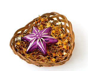 Christmas decorations: stars in a wicker vase