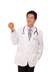 Young Doctor holding a apple with smiling