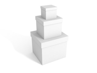 Stack of white gift boxes on white background