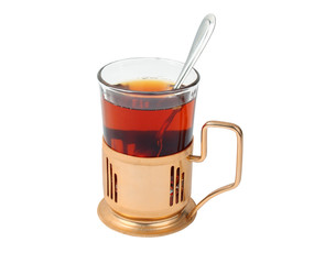 glass of hot tea  in glass-holder
