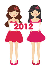 Cute girls with 2012 new year letter
