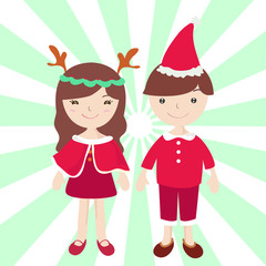 Boy and Girl in Santa claus costume