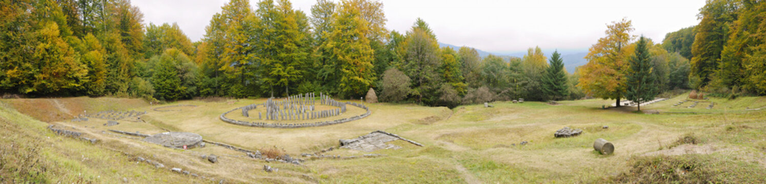 Panorama of Sanctuary of Dacians capital Sarmisegetusa Regia