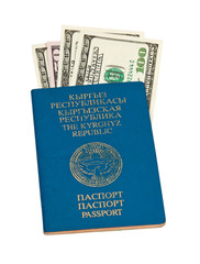 Fototapeta premium Kyrgyz passport and money, isolated on white background