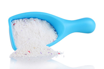 Washing powder in blue container,isolated on white