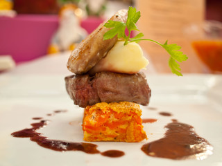 Grilled meat with carrot pie