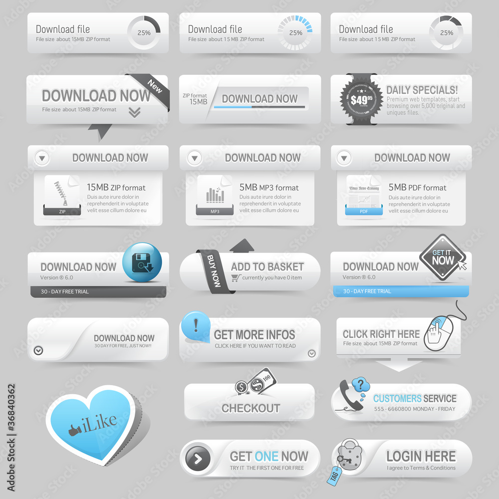 Wall mural web site navigation elements:buttons with ornaments