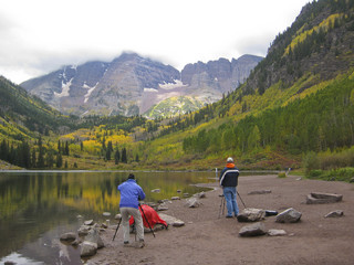 Photographers at  Maroon Bells. Colorado, USA