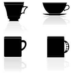 Set of vector silhouettes of tea cups