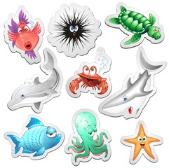 Animali Mare Adesivi Sticker Sea Ocean Animals Icons-Vector