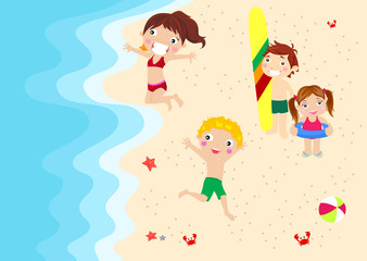 Boys and girls on beach