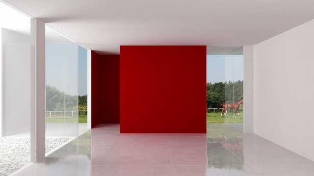 Red Wall in a White Loft