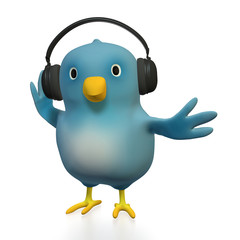 Bluebird with headphones