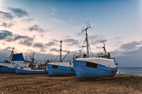 Fishing boats at the beach of Thorup, Denmark