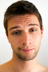 Obraz premium Extremely tired man with half open eyes