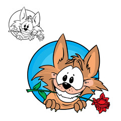Congratulation. Cute wolf with rose.