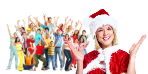 Happy santa girl. Christmas party.